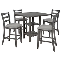 Streamdale Furniture 5-Piece Wooden Counter Height Dining Set With Padded Chairs And Storage Shelving