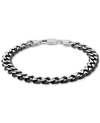 Italian Silver Men's Curb Link Chain Bracelet in Sterling Silver & Black Ruthenium-Plate