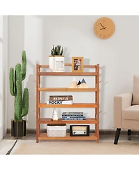 5-Tier Wood Shoe Rack Solid Acacia Wood Shoe Shelf with Side Metal Hooks