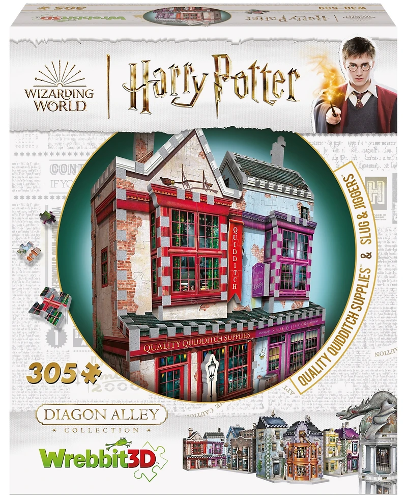 Wrebbit Harry Potter Diagon Alley Collection 4 3D Puzzles Ollivander's Shop, Quidditch Supplies, Madam Malkin's, Weasleys' Wizard Wheezes, 1175 Pieces