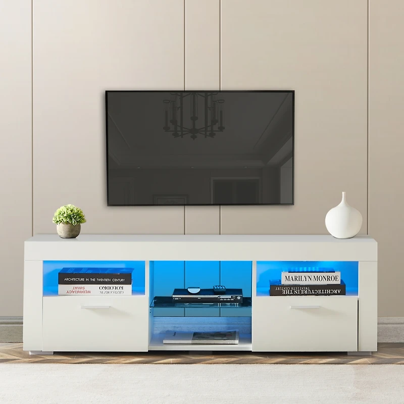 Simplie Fun Modern Tv Stand With Led Lights, High Glossy Front Tv Cabinet