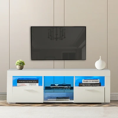 Simplie Fun Modern Tv Stand With Led Lights, High Glossy Front Tv Cabinet