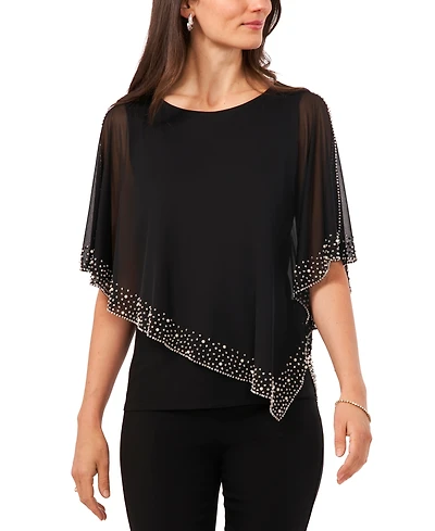 Msk Women's Beaded Overlay Cape Top