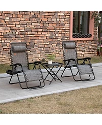 Outsunny 3-Piece Outdoor Chaise Lounger Chair Set, Folding Reclining Zero Gravity Chair with Side Table, Cup Holder and Headrest for Patio, Yard