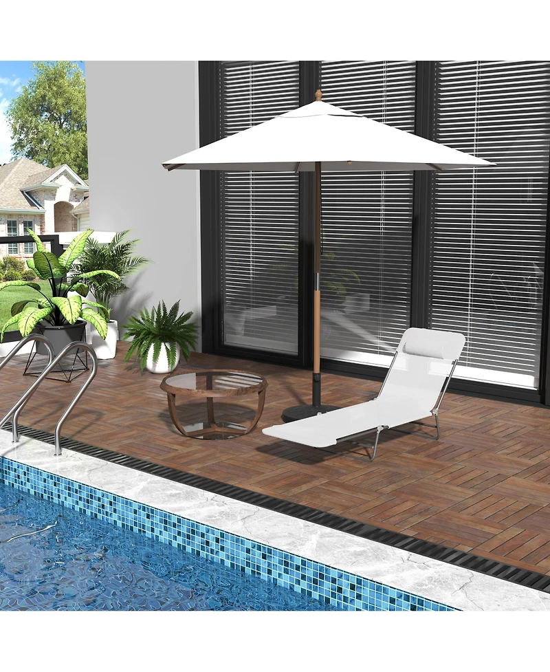 Outsunny Portable Sun Lounger, Lightweight Folding Chaise Lounge Chair w/ Adjustable Backrest & Pillow for Beach, Poolside and Patio
