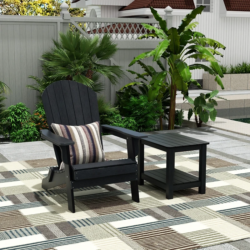 2-Piece Outdoor Folding Adirondack Chair with Side Table Set