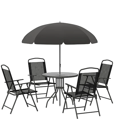 Outsunny 6 Piece Patio Dining Set with Garden Umbrella, 4 Folding Chairs,