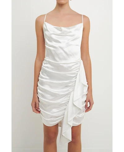 endless rose Women's Asymmetrical Waterfall Draped Satin Mini