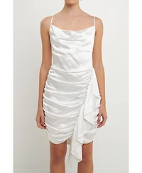 endless rose Women's Asymmetrical Waterfall Draped Satin Mini