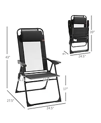 Outsunny Set of 2 Folding Patio Chairs, Camping Chairs with Adjustable Sling Back, Removable Headrest, Armrest for Garden, Backyard, Lawn, Black