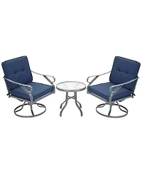 Outsunny 3 Piece Patio Bistro Set, Outdoor Conversation Furniture, 2 Swivel Rocking Chairs, 1 Round Tempered Glass Coffee Table, Soft Removable Cushio