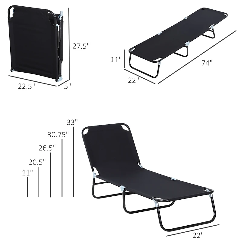 Outsunny Portable Outdoor Sun Lounger, Lightweight Folding Chaise Lounge Chair w/ 5-Position Adjustable Backrest for Beach, Poolside and Patio