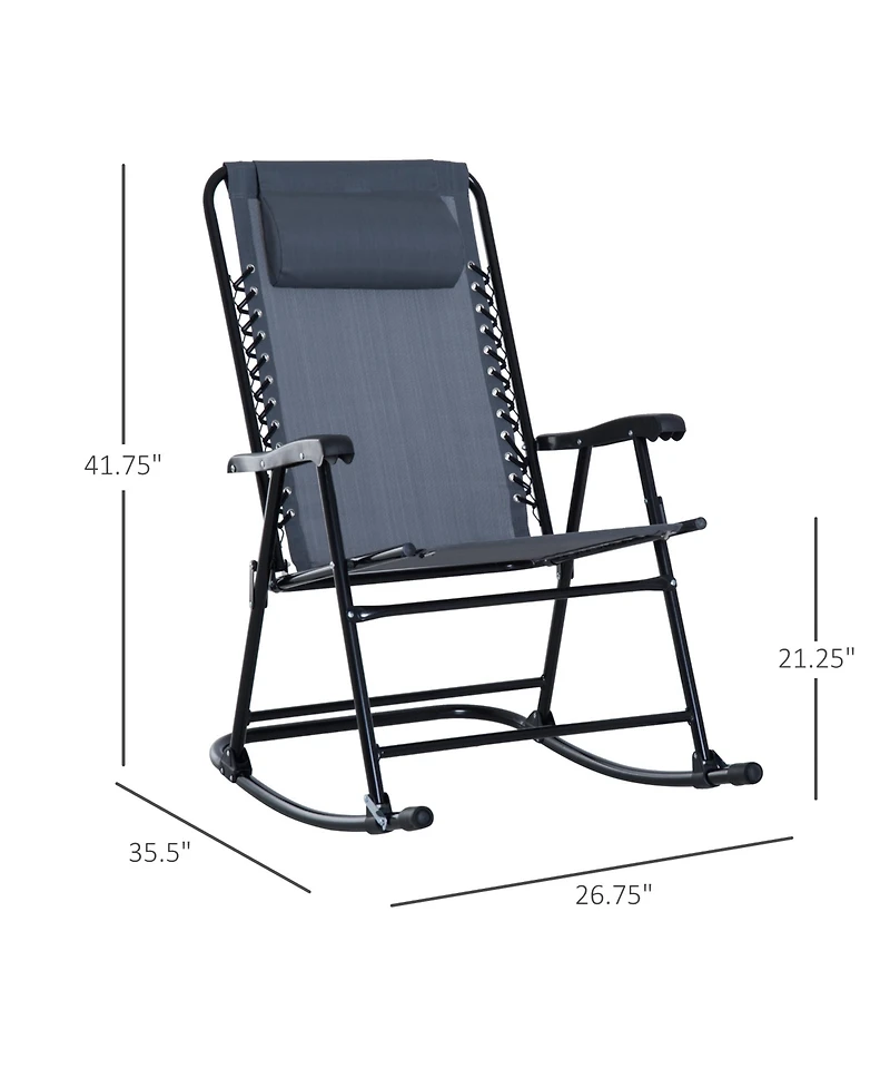 Outsunny Folding Rocking Chairs, Outdoor Camping Chairs w/ Headrests,