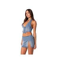 Edikted Women's Katrina Lace Up Denim Corset Top