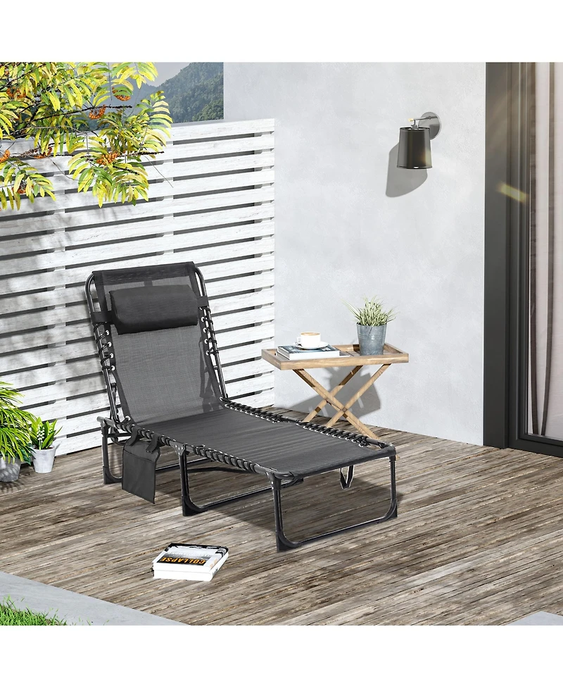 Outsunny Reclining Chaise Lounge Chair, Portable Sun Lounger, Folding Camping Cot, with Adjustable Backrest and Removable Pillow, for Patio, Garden, B