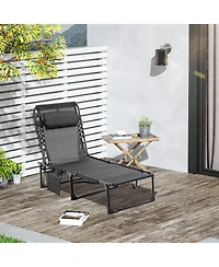 Outsunny Reclining Chaise Lounge Chair, Portable Sun Lounger, Folding Camping Cot, with Adjustable Backrest and Removable Pillow, for Patio, Garden, B