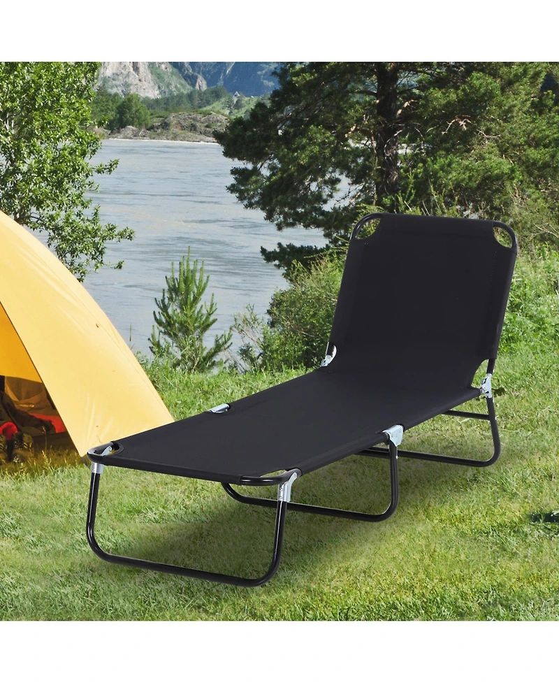 Outsunny Portable Outdoor Sun Lounger, Lightweight Folding Chaise Lounge Chair w/ 5-Position Adjustable Backrest for Beach, Poolside and Patio