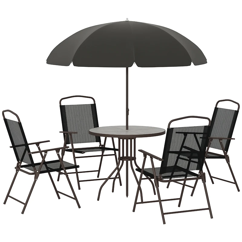 Outsunny 6 Piece Patio Dining Set with Garden Umbrella, 4 Folding Chairs,