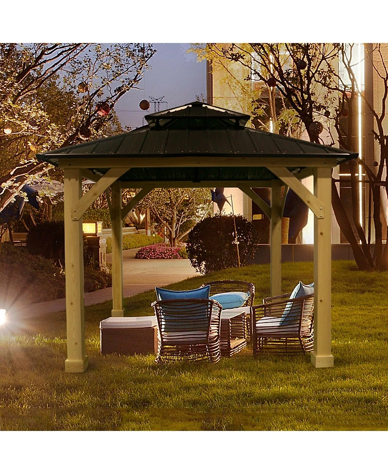 10'x10' Outdoor Patio Hardtop Gazebo Double Steel Roof Solid Wood Frame