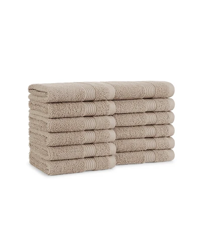 Host and Home Washcloths (12 Pack), Solid Color Options, 13x13 in, Double Stitched Edges, 600 Gsm, Soft Ringspun Cotton, Stylish Striped Dobby Border