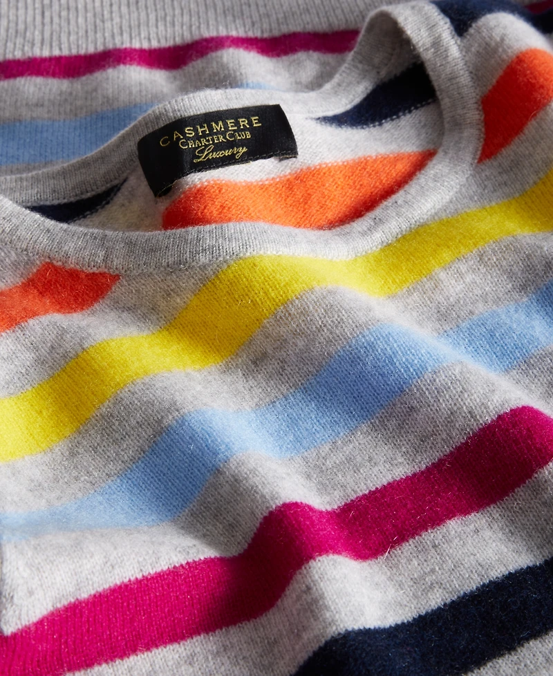 Charter Club Women's 100% Cashmere Striped Crewneck Sweater, Created for Macy's
