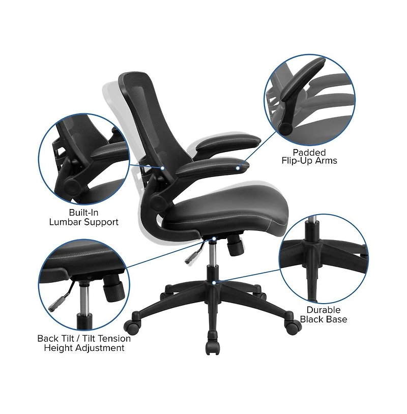 Emma+Oliver Mid-Back Mesh Swivel Ergonomic Task Office Chair With Flip-Up Arms