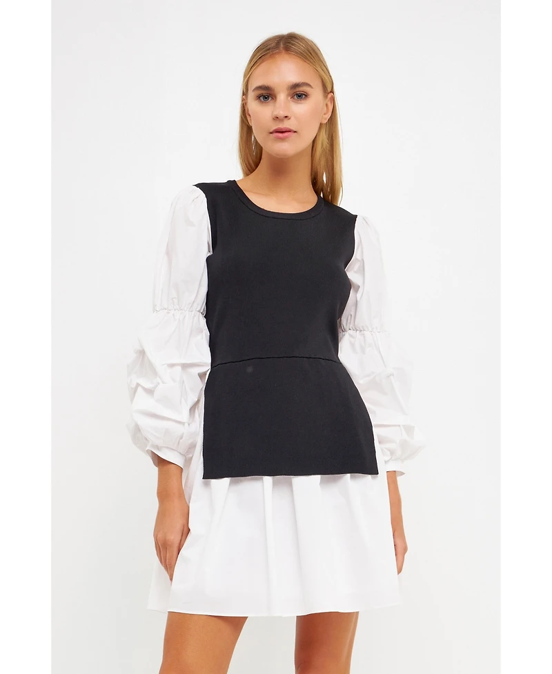 English Factory Women's Mixed Media Mini Dress