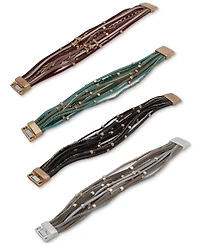 lonna & lilly Gold-Tone Beaded & Faux-Leather Multi-Row Magnetic Bracelet