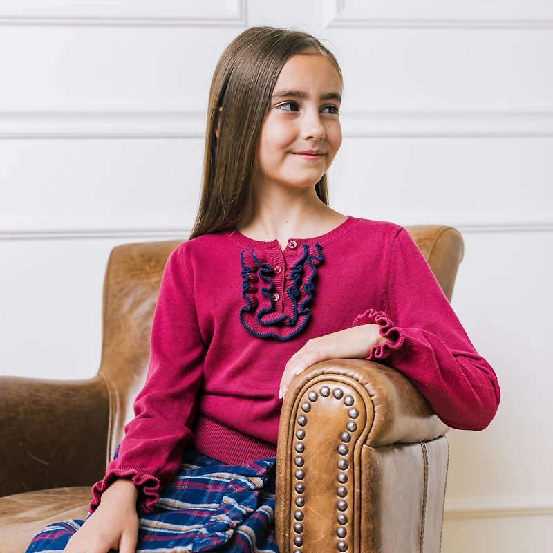 Hope & Henry Girls Long Sleeve Ruffle Sweater Henley