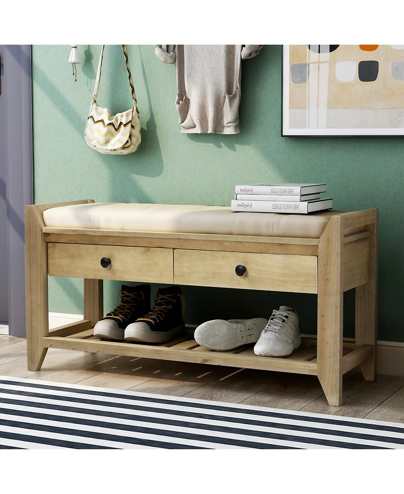 Shoe Rack With Cushioned Seat And Drawers, Multipurpose Entryway Storage Bench