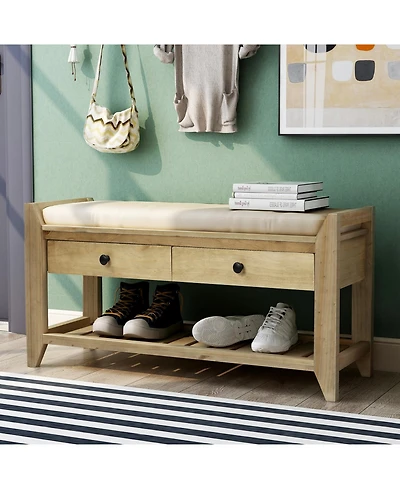 Shoe Rack With Cushioned Seat And Drawers, Multipurpose Entryway Storage Bench