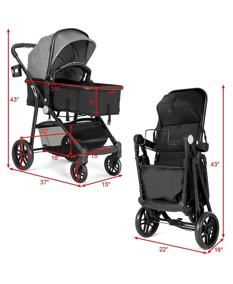 Costway Baby 2 In 1 Foldable Stroller Travel Newborn