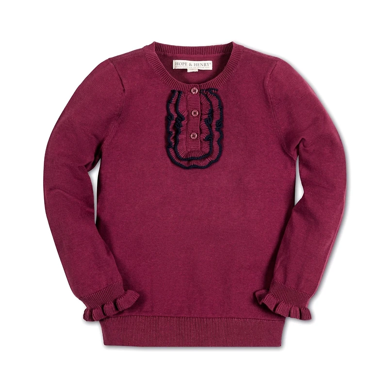 Hope & Henry Baby Girls Long Sleeve Ruffle Sweater Henley