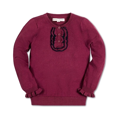 Hope & Henry Baby Girls Long Sleeve Ruffle Sweater Henley