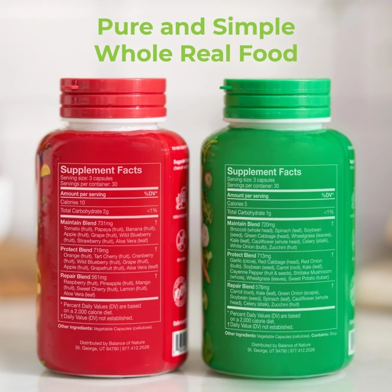 Balance of Nature Whole Food Supplement with Fruit and Vegetable Ingredients for Women, Men, and Kids