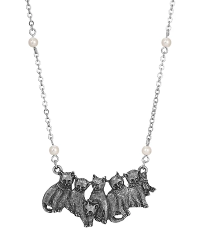 2028 Acrylic Imitation Pearl Chain Necklace with Multi Cat Necklace