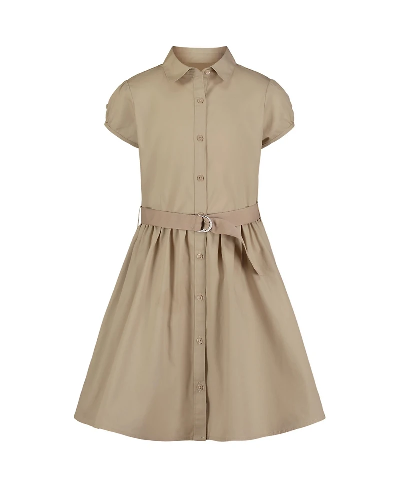 Nautica Big Girls Uniform Belted Poplin Shirt Dress