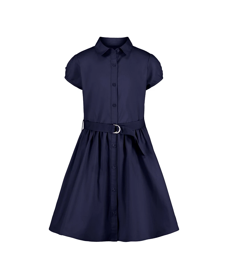 Nautica Big Girls Uniform Belted Poplin Shirt Dress