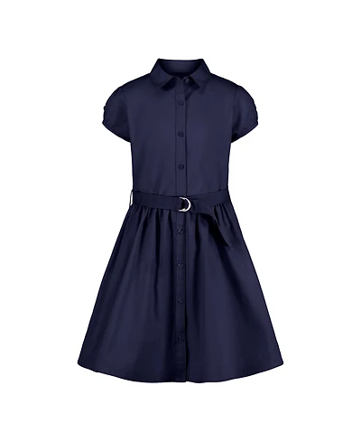 Nautica Big Girls Uniform Belted Poplin Shirt Dress