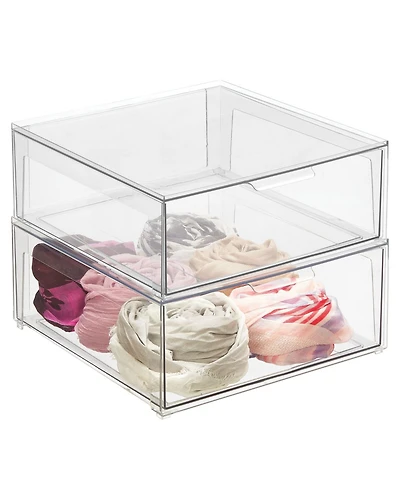 mDesign Plastic Stackable Bedroom Closet Storage Organizer with Drawer, Small - 2 Pack