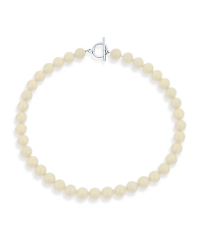 Bling Jewelry Plain Simple Smooth Classic Sand Light Bead Natural Jasper Round 10MM Bead Strand Necklace For Women Silver Plated Toggle Clasp