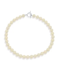 Bling Jewelry Plain Simple Smooth Classic Sand Light Bead Natural Jasper Round 10MM Bead Strand Necklace For Women Silver Plated Toggle Clasp