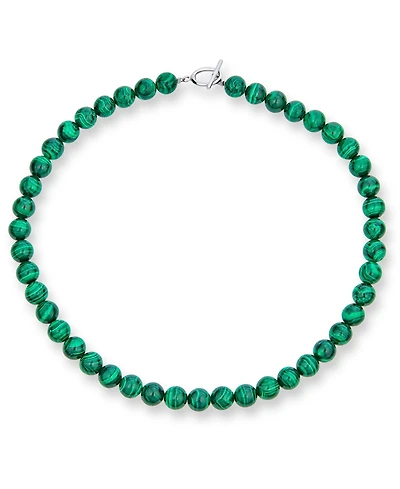 Bling Jewelry Plain Simple Dark Forrest Green Imitation Synthetic Malachite Round 10MM Bead Strand Necklace Silver Plated Clasp