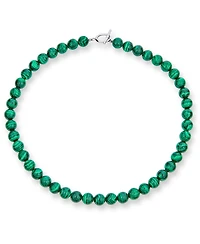 Bling Jewelry Plain Simple Dark Forrest Green Imitation Synthetic Malachite Round 10MM Bead Strand Necklace Silver Plated Clasp