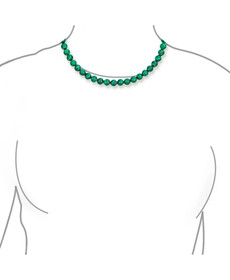 Bling Jewelry Plain Simple Dark Forrest Green Imitation Synthetic Malachite Round 10MM Bead Strand Necklace Silver Plated Clasp