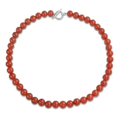 Bling Jewelry Plain Simple Smooth Classic Red Natural Carnelian Round 10mm Bead Strand Necklace For Women Silver Plated Clasp
