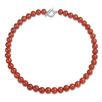 Bling Jewelry Plain Simple Smooth Classic Red Natural Carnelian Round 10mm Bead Strand Necklace For Women Silver Plated Clasp