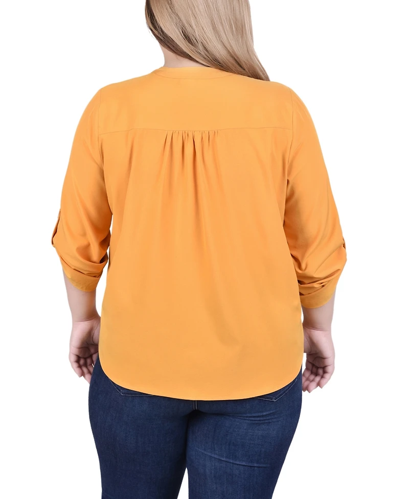 Ny Collection Plus Long Tab Sleeve Blouse with Pockets