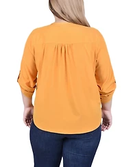 Ny Collection Plus Long Tab Sleeve Blouse with Pockets