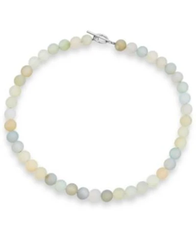 Bling Jewelry Plain Simple Very Light Aqua Multi Shades Natural Aquamarine Round 10mm Bead Strand Necklace For Women Silver Plated Clasp